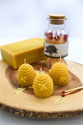 Set Of 3 Natural Beeswax Hand-poured Skep Hive Votive Candles (1.3 Oz.) • $11.95