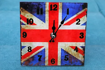  Retro Aged Union Jack Flag Glass Clock - Free Standing • £6.95