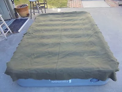 Original Vintage US Army Military Olive Green Wool Blanket 64” X 84” Marked U.S. • $24.50