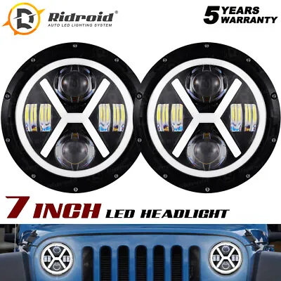 Black 7  Round LED Headlight Halo Angel Eyes For For Porsche 911 912 914 924 928 • $65.99