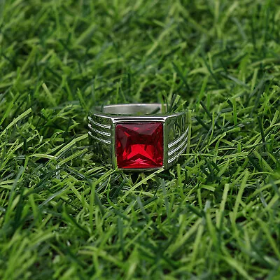 MEN's Women Stainless Steel Silver/Gold Plated Simulated Ruby Ring Size 7-13 • $12.87