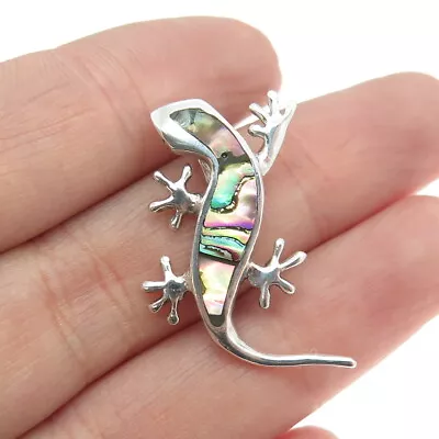 925 Sterling Silver Vintage Real Abalone Shell Lizard Pendant • $29.99