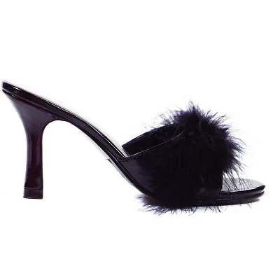 Ellie Shoes 361-SASHA 3.5  Heel Maribou Slippers Black Size 9 • $47.99