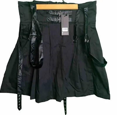 Kilt Synth Suspender Skirt XXL Goth Punk Rave Banned Buckle Black Jawbreakeredge • $44