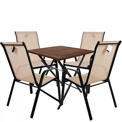 Garden Furniture Bistro Outdoor Stacking Chair Wooden Dark Oak Folding Table Set • £139.99