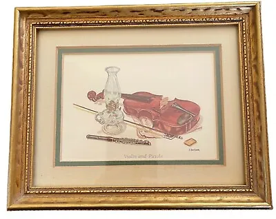 Vintage C. Don Ensor Violin Piccolo Note Card Art Print Framed Double Matt Gold • $39.99