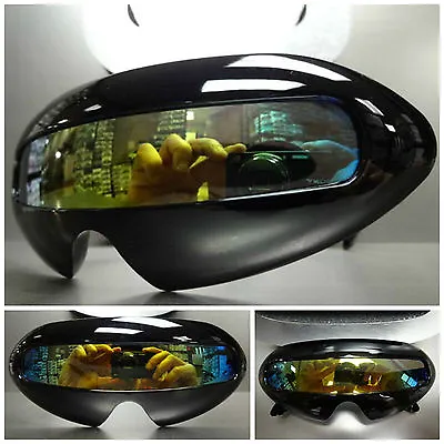 $14.99 • Buy SPACE ROBOT PARTY RAVE COSTUME CYCLOPS FUTURISTIC SHIELD SUN GLASSES Black Frame