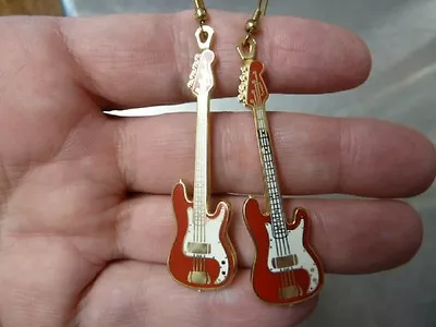 (#M219D) FENDER P BASS GUITAR EARRINGS Electric Love Music Gold Earring Pierced • $46.99