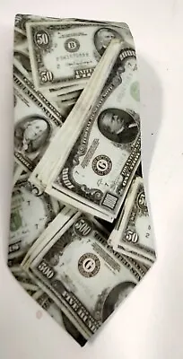 VINTAGE Ralph Marlin Necktie Tie Green U.S. Money Business Casual Made In USA • $14