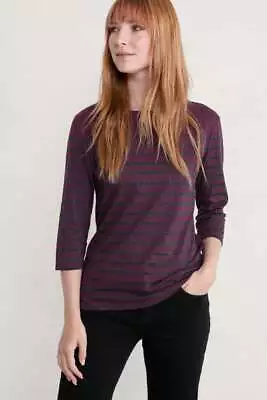 Seasalt Women's - Purple Sailor Top (GOTS) - Regular - Falmouth Breton Grape Mar • £8