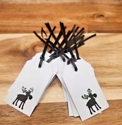 Christmas Gift Tags White/Black/Silver Moose Xmas/Bottle/Bag/Secret Santa 12no  • £3.10