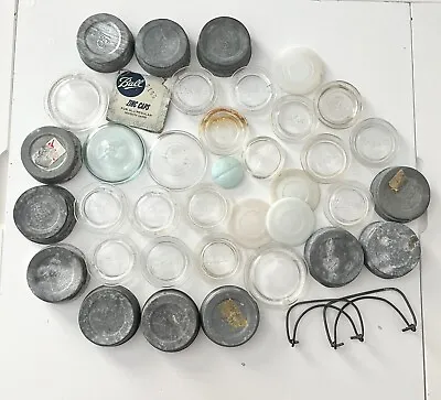 Vintage Lot Zinc And Glass Canning Mason Jar Lids Ball Kerr Presto • $19.99