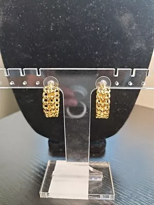 Vintage Monet Gold Tone Double Chain Link Hoop Earrings  • $15.49