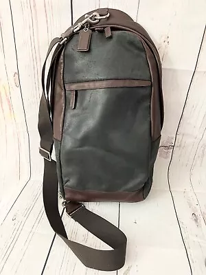 Coach Men's Sling Backpack Bag Black Brown Leather Distressed Dual Zip • $44.95