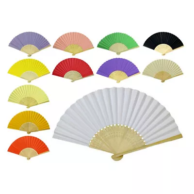 10 PAPER FANS Folding Hand Fan Wedding Gift Party Favor Bamboo Set Lot Ten Pcs • $12.95