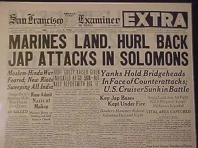 Vintage Newspaper Headlines~ World War 2 Japan Army Attacks Solomons Wwii  1942 • $14.95