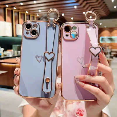 $8.79 • Buy For IPhone 14 13 12 Pro Max 11 XS XR Cute Heart Wrist Strap Silicone Case Cover
