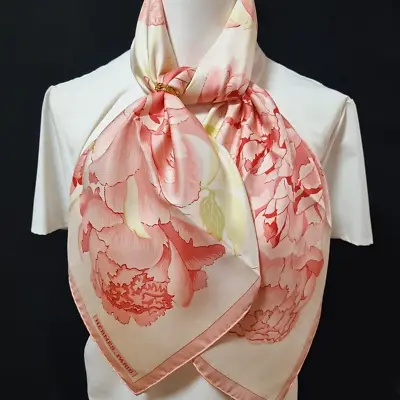 RARE VINTAGE HERMES Silk Scarf  Les Pivoines  Carre 90 By Christiane Vauzelles • $238