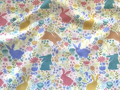 Easter Bunny Rabbit Flower Fabric  Polycotton  Material  ** Kids  Novelty ** • £3.75