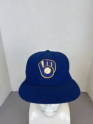 VTG Milwaukee Brewers Hat 7 1/8 Fitted New Era 59Fifty Cap Blue Flat Brim MLB • $11.95