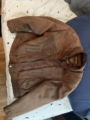 Vintage I.O.U IOU Leather Collection Brown Jacket XL EXTRA LARGE HIDDEN Hood • $50