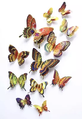 NEW 12Pc 3D Gold Holographic Magnetic & Adhesive Butterflies Wall / Fridge Decor • £17.34