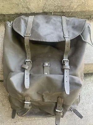 VTG Swiss Army Rubberized Waterproof & Leather Military Rucksack Backpack War • $64.99