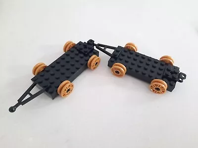 2x LEGO Train Black Base With Gold Wheels & Connectors From Set 43212 • $8.95
