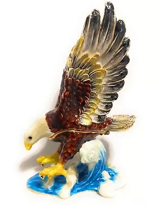 Qiaobei Bejeweled Enameled Bald Eagle Trinket Box Eagle Figurine • $25