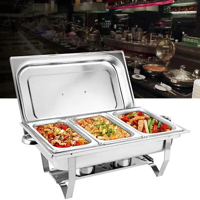 £58.01 • Buy 3 Pan 9L Chafing Dish Set Food Warmer Buffet Banquet Party Cater Stainless Steel