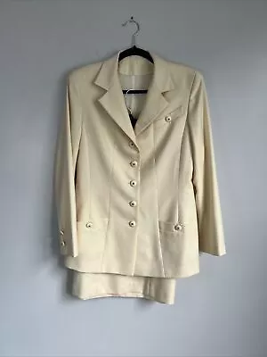 90s Vintage CHANEL Size 42 • Cream Silk Skirt Suit Set • $950