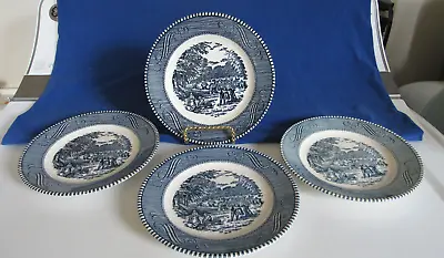 4 Vintage Currier & Ives Blue Royal China 6 1/2  Bread & Butter Plate Harvest • $12