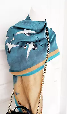 Turquoise Blue Scarf  Arty Birds  Design  Ladies Long Neck Large Shawl Bag Scarf • £36.99