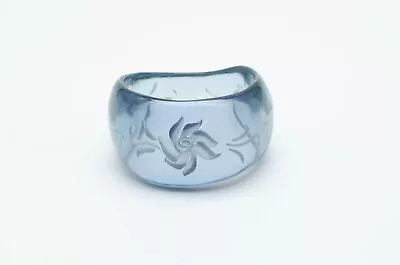 Vintage Wide Reverse Carved Pale Blue Clear Lucite Bracelet Bangle UV + Glows • $23.50