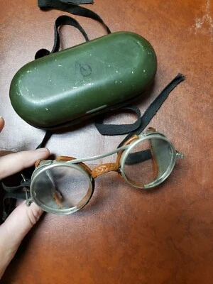 $25 • Buy Vintage AO  Safety Goggles Case Mesh Sides Leather Trim Glasses STEAMPUNK Appeal