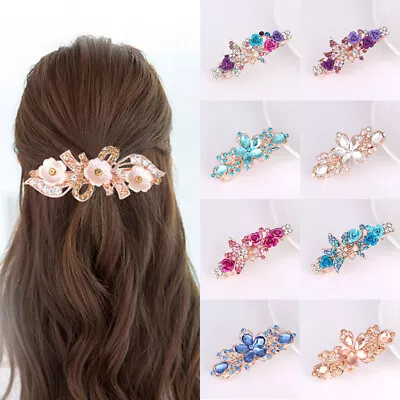 Women Crystal Flower Duckbill Clip Hair Claws Grip Elegant Hairpin Hair Decor CA • $2.09