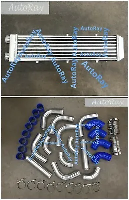 Aluminum Turbo Intercooler 2  550x140x80mm SAME SIDE I/O + Piping Blue Hose Kits • $277