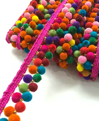 £23.99 • Buy Clearance Remnant Pcs Multicolour Rainbow Pom Pom Bobble Fringe Trim Ribbon