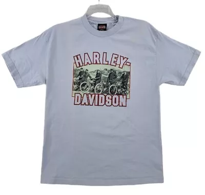 VTG Harley Davidson T-Shirt Mens L Gray Model Bikes Riders Group Photo 1900s • $24