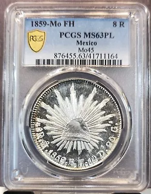 1859 Mexico Silver 8 Reales First Republic Pcgs Ms 63 Pl Rare Proof Like Beauty • $2249.95