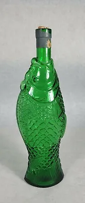 Vintage Glass Green Fish Bottle Decanter Cork Marked  F   • $29