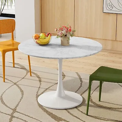 Modern Round Dining Table With Printed White Faux Marble Table Top • $279.54