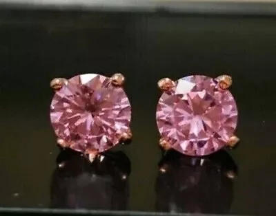 1.50 Ct Round Cut Lab Created Pink Sapphire Stud Earrings 14K Rose Gold Plated • $35.99
