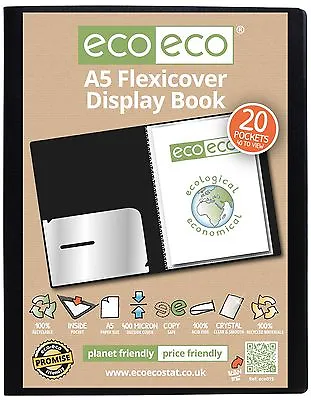 1 X A5 20 POCKET FLEXICOVER DISPLAY BOOK BLACK PRO FOLDER PORTFOLIO FILE BOOK • £4.59