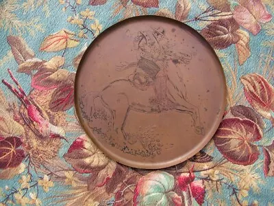 Vintage Mexico`arts & Craft Acid Etched Copper Plate Man With Spurs Riding Horse • $48.99