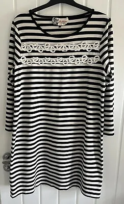 Boutique By Jaeger White/Black Striped Shift Dress Size Medium • £5.95