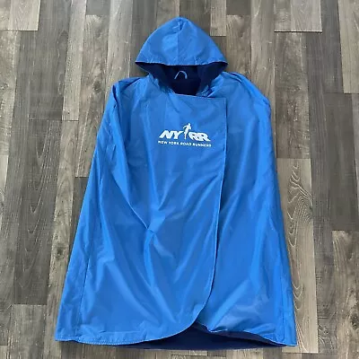 New York City Marathon Jacket Hooded Cape Wrap Fleece Lined One Size OSFA Blue • $20