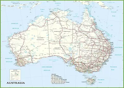 $9.95 • Buy Detailed Map Of Australia Roads Poster Print Choose Your Size Unframed.