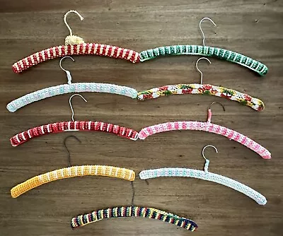 (9) VINTAGE Artisan Handmade Crochet Knit Wooden Coat Clothes Hangers Covers • $21.95