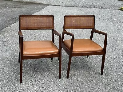 TWO Jens Risom Mid Century Walnut And Cane Playboy Chairs - Pair B • $795